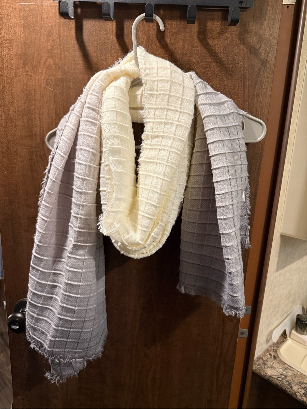 World Market Light Gray Grid Fringe Scarf